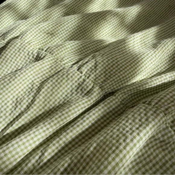 Bohme Green Gingham Smocked Puff Sleeve Midi Dress with Back Bow Cottagecore - Picture 7 of 11